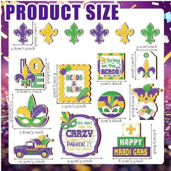 24 PCS MARDI GRAS TIERED TRAY WOOD DECOR TABLE CENTERPIECE DECORATIONS SET - Picture 3 of 16